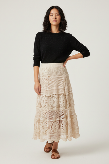 Jupe Longue Crochet Beige Bohème