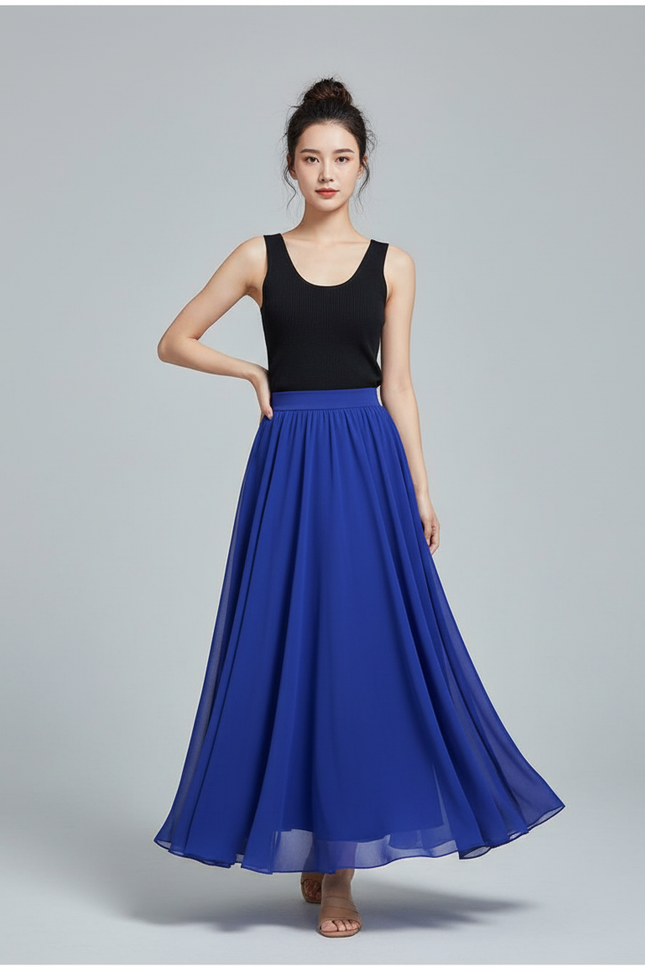 Jupe Longue Bleue Chiffon Fluide