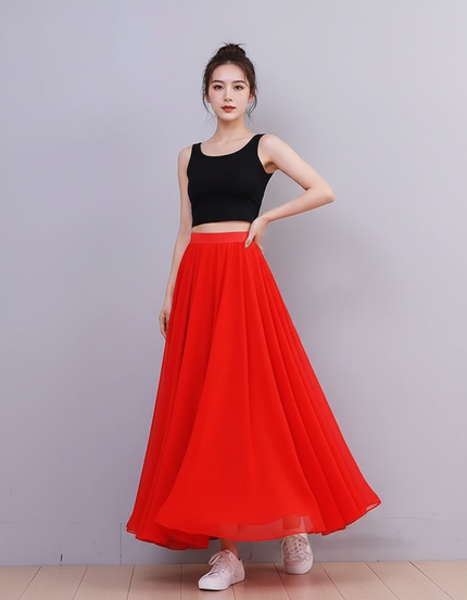 Jupe Longue Rouge Mousseline Fluide