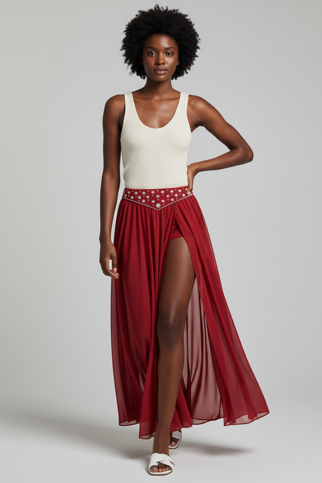Jupe Longue Rouge Fendue