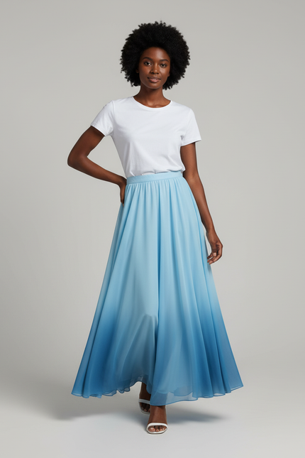 Jupe Longue Dégradée Bleue Fluide Élégante