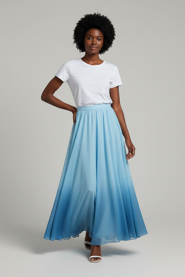 Jupe Longue Dégradée Bleue Fluide Élégante