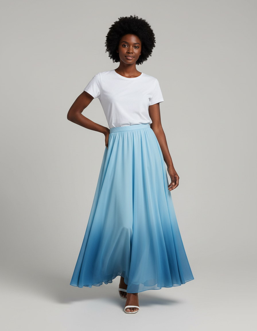 Jupe Longue Dégradée Bleue Fluide Élégante