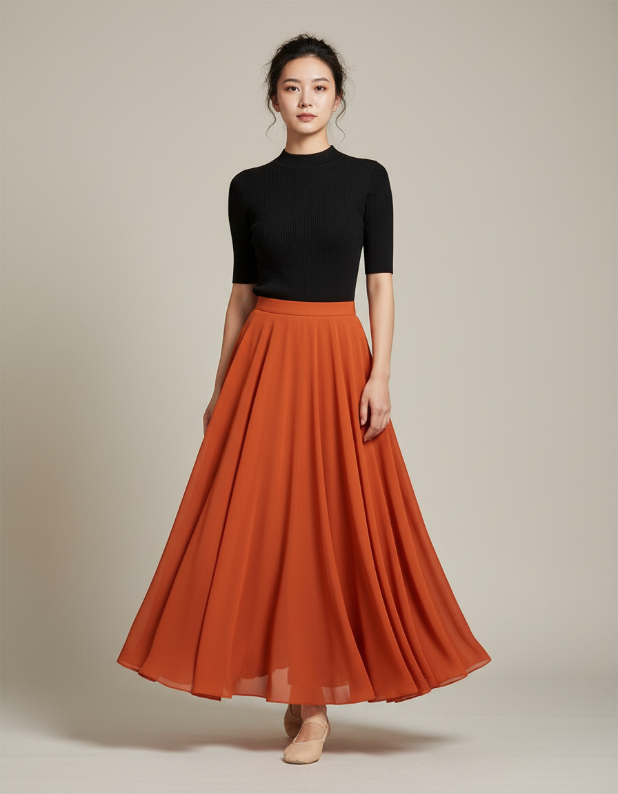 Jupe Longue Fluide Orange Élégante