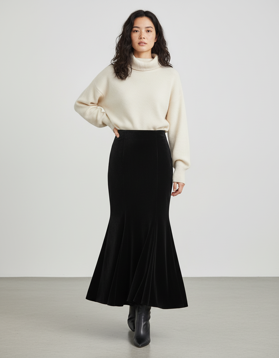 Jupe Longue Velours Sirène Chic