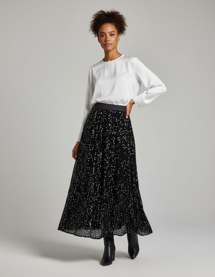 Jupe Longue Noire Pailletée Plissée
