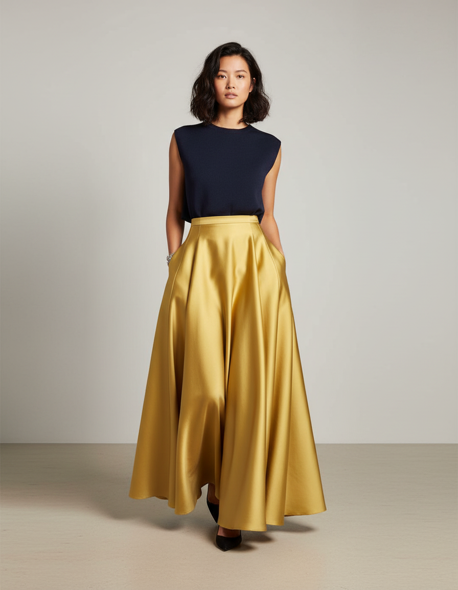 Jupe Longue Dorée Fluide Élégante