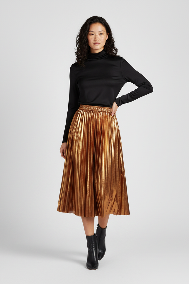 Jupe Longue Dorée Plissée Élégante