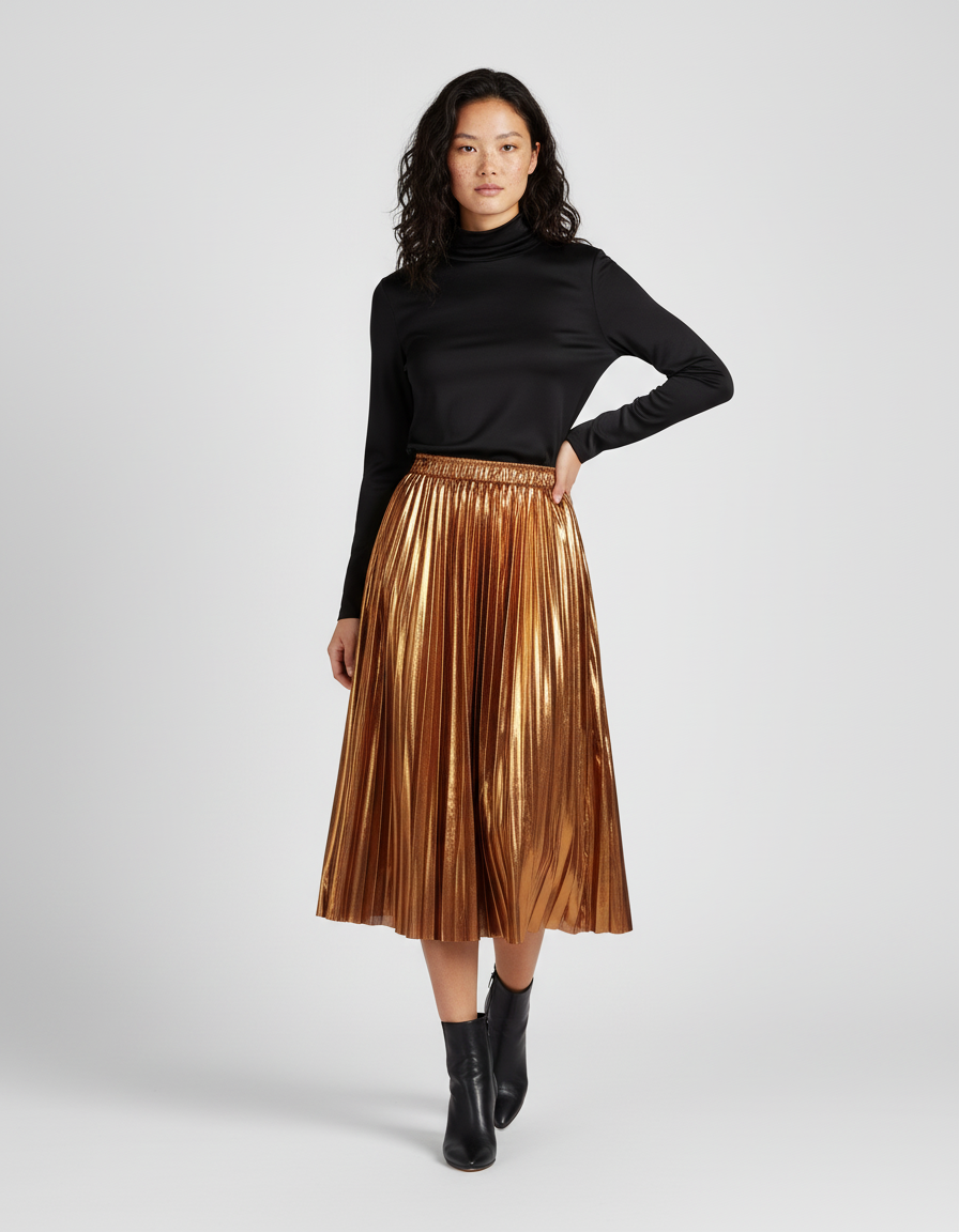 Jupe Longue Dorée Plissée Élégante