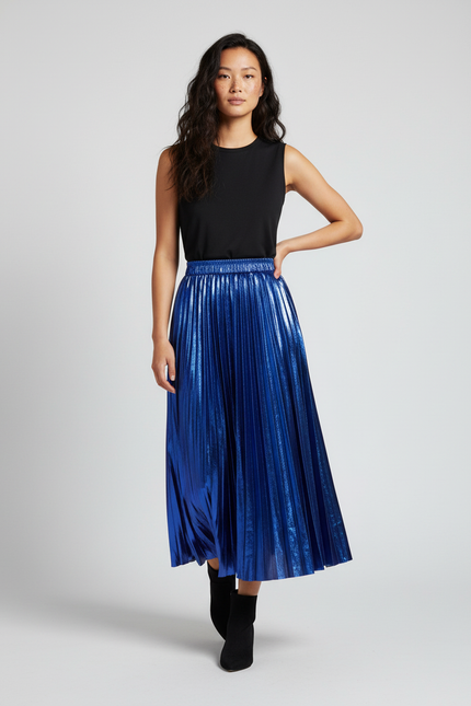 Jupe Longue Plissée Métallisée Élégante Femme