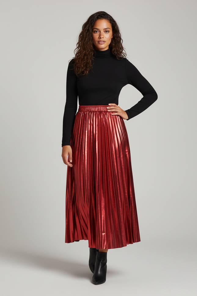 Jupe Longue Plissée Métallisée Élégante Soirée