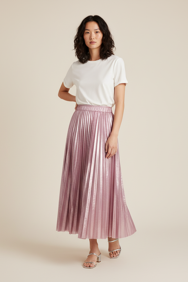 Jupe Longue Rose Métallisée Élégante
