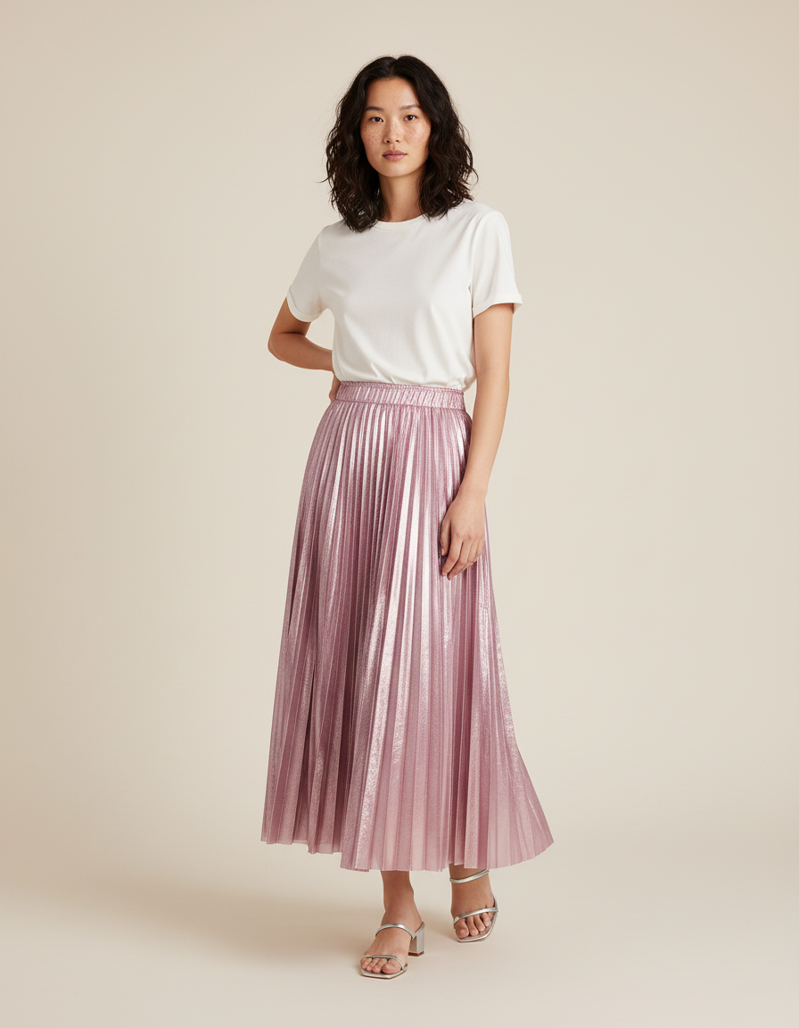 Jupe Longue Rose Métallisée Élégante