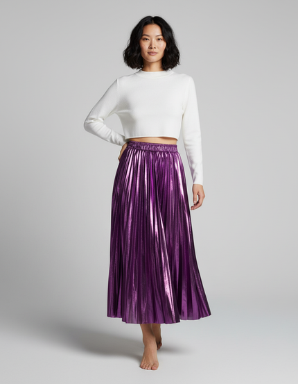 Jupe Longue Plissée Métallisée Élégante Mode