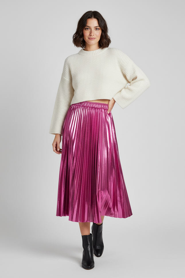 Jupe Longue Plissée Métallique Élégante