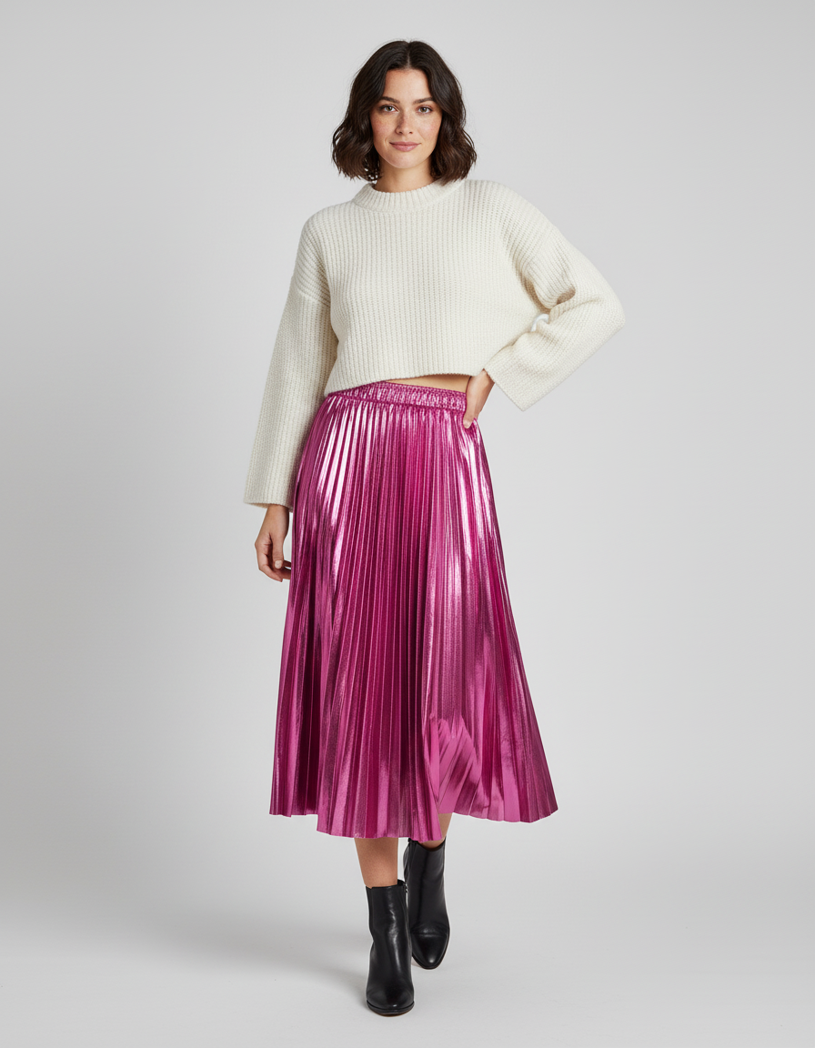 Jupe Longue Plissée Métallique Élégante