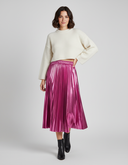 Jupe Longue Plissée Métallique Élégante