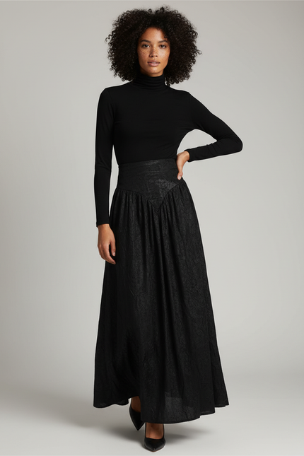 Jupe Longue Noire Plissée Élégante Bohème