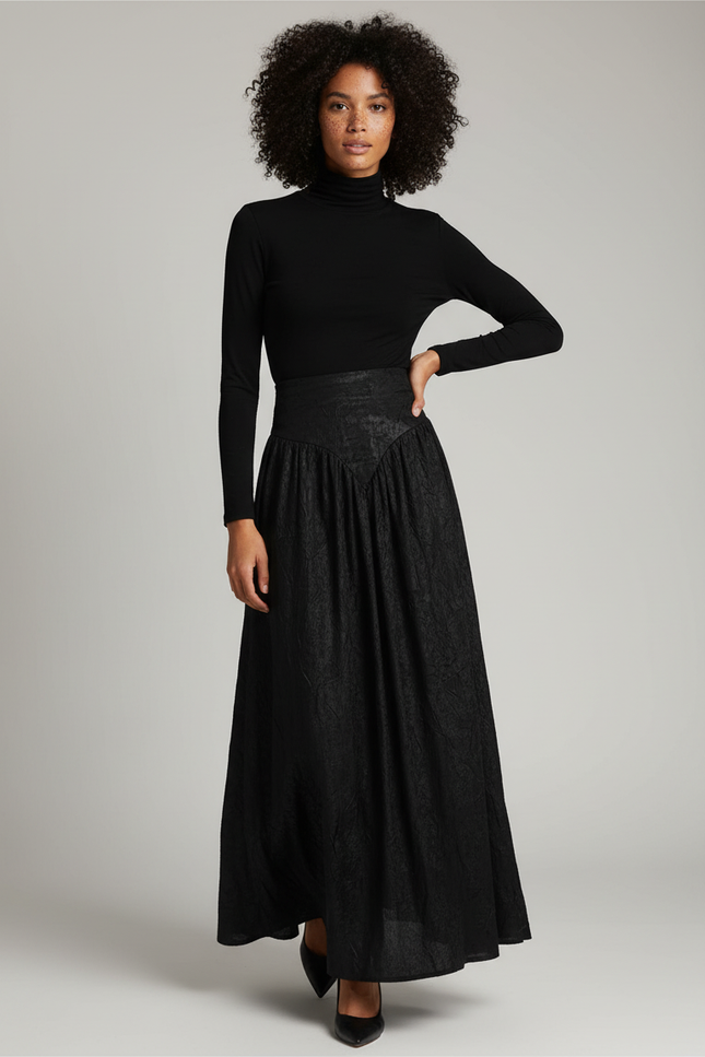 Jupe Longue Noire Plissée Élégante Bohème