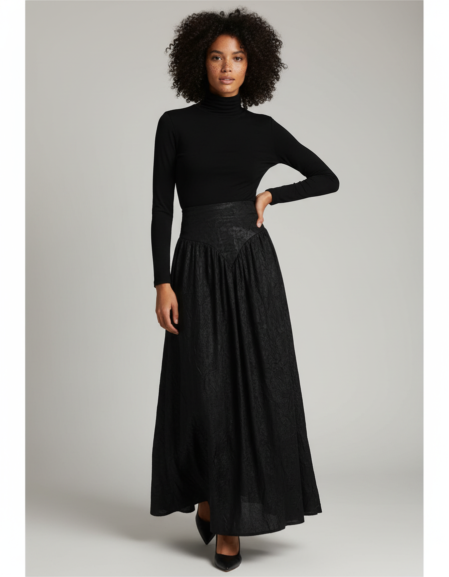 Jupe Longue Noire Plissée Élégante Bohème