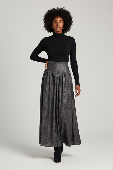 Jupe Longue Gris Métallisé Plissée Élégante