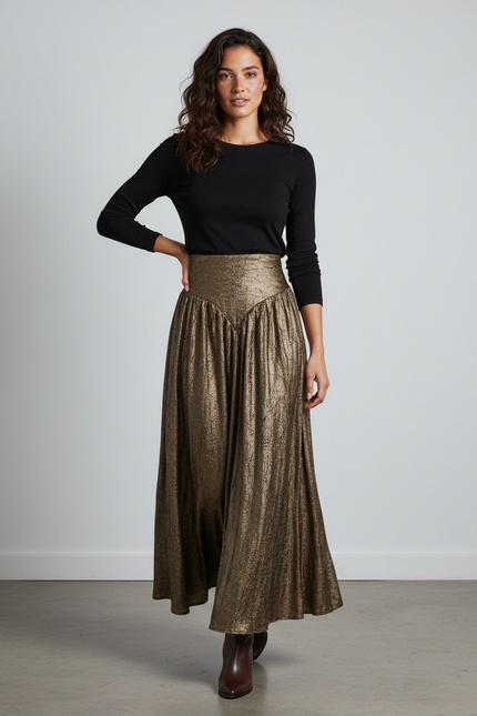 Jupe Longue Dorée Plissée Élégante Soirée