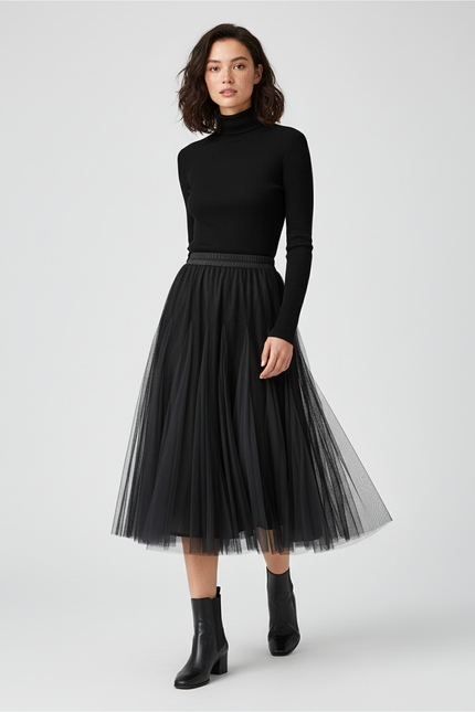 Jupe Longue Noire Tulle Élégante Femme