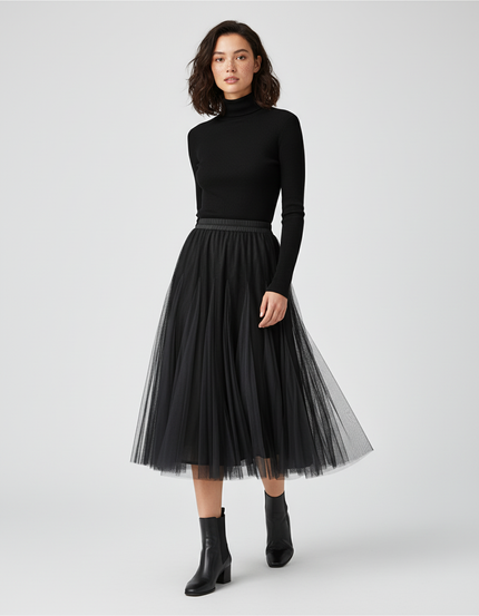 Jupe Longue Noire Tulle Élégante Femme