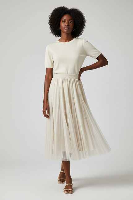 Jupe Longue Crème Plissée Fluide Chic