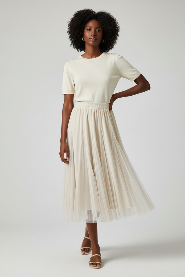 Jupe Longue Crème Plissée Fluide Chic