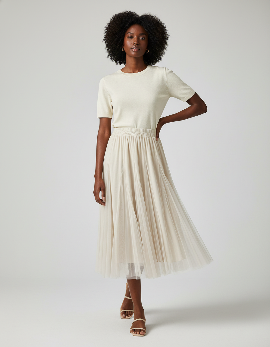 Jupe Longue Crème Plissée Fluide Chic