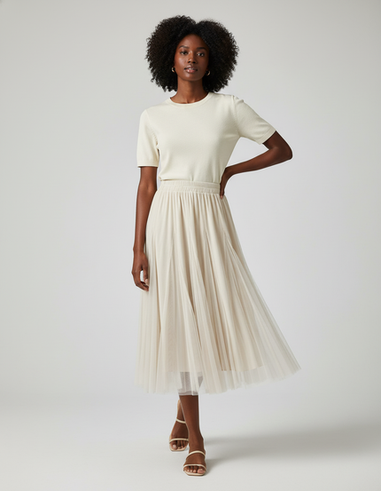 Jupe Longue Crème Plissée Fluide Chic