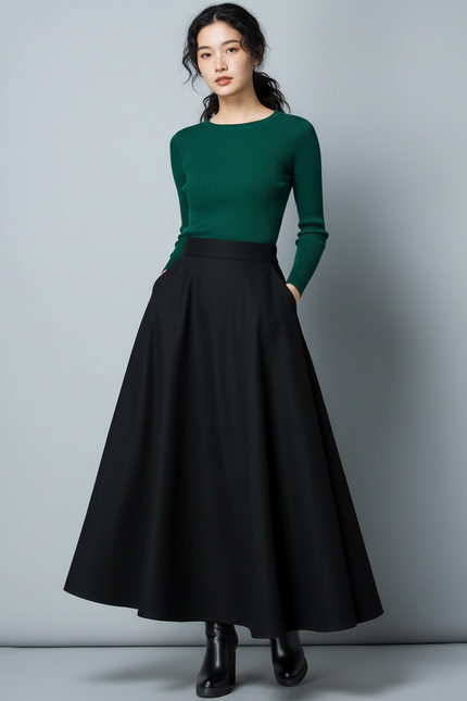 Jupe Longue Laine Noire