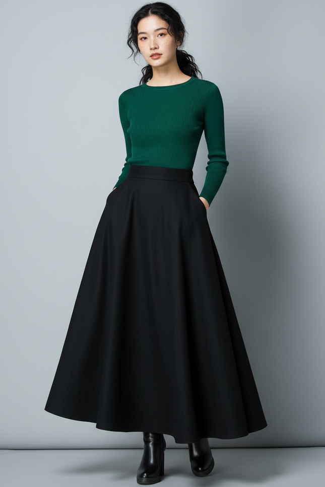 Jupe Longue Laine Noire