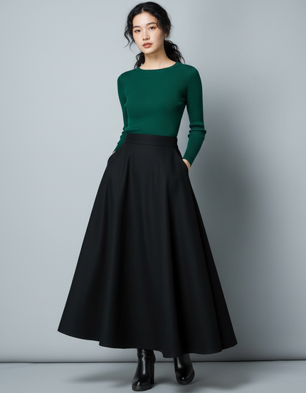 Jupe Longue Laine Noire