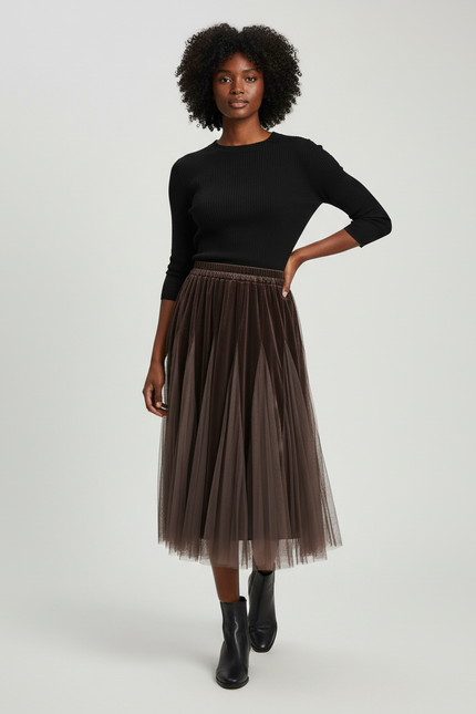 Jupe Longue Tulle Plissée Élégante Femme