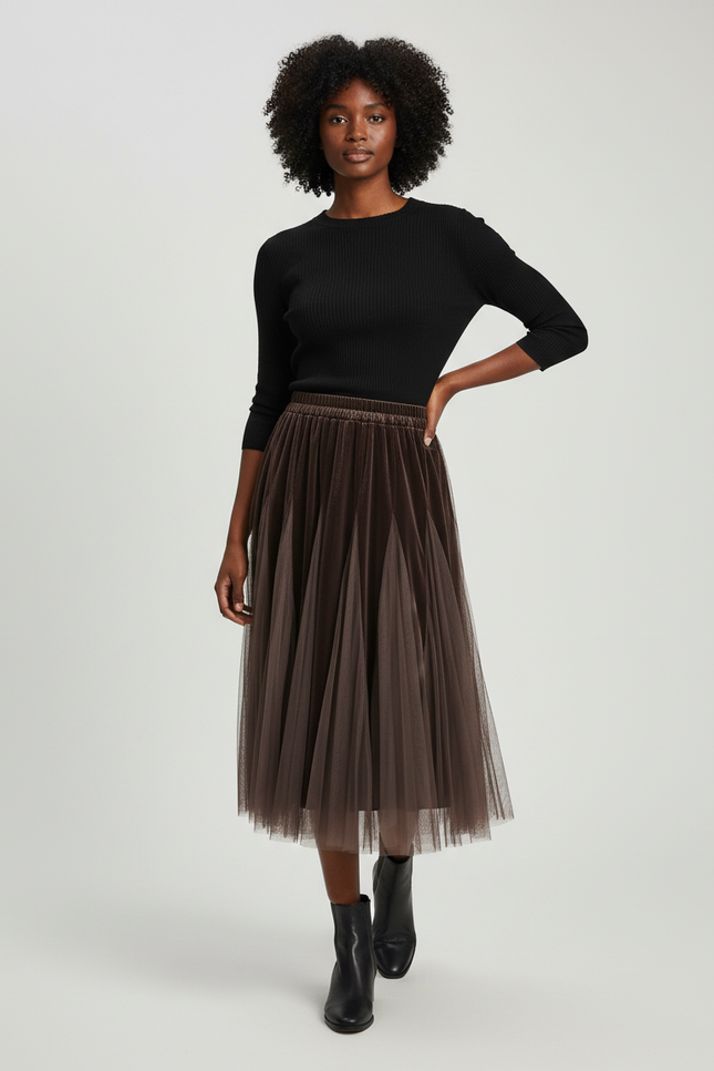 Jupe Longue Tulle Plissée Élégante Femme