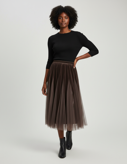 Jupe Longue Tulle Plissée Élégante Femme