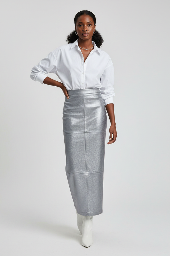 Jupe Longue Métallisée Simili Cuir Chic