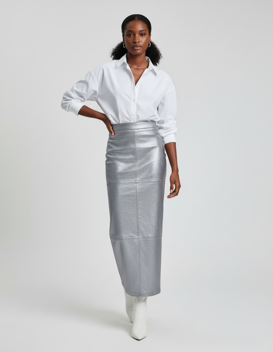 Jupe Longue Métallisée Simili Cuir Chic