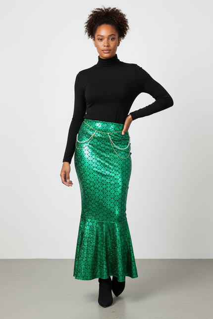 Jupe Longue Sirène Écailles Vert Métallisé