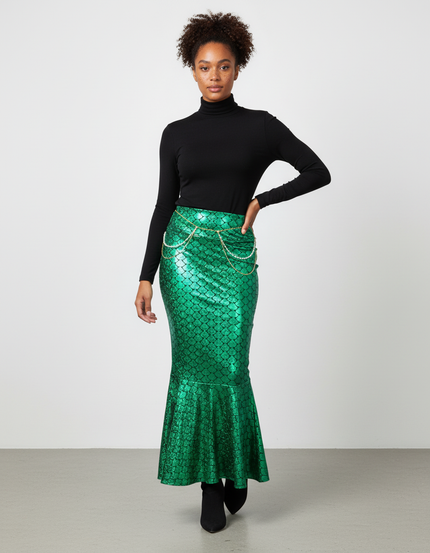 Jupe Longue Sirène Écailles Vert Métallisé