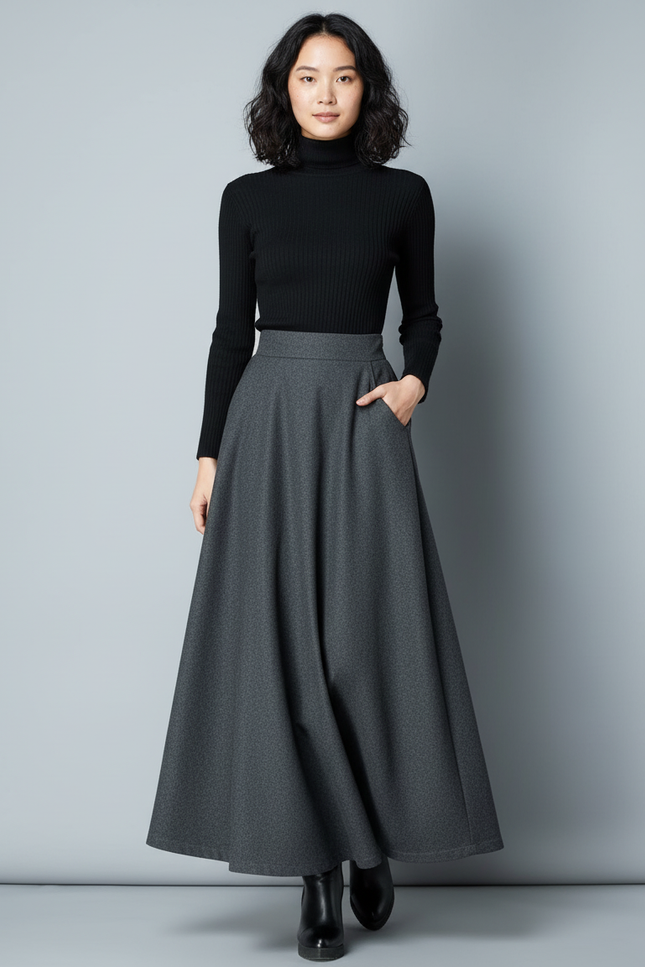 Jupe Longue Laine Grise