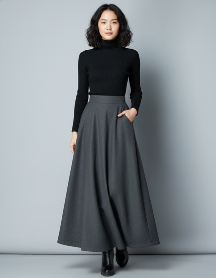 Jupe Longue Laine Grise