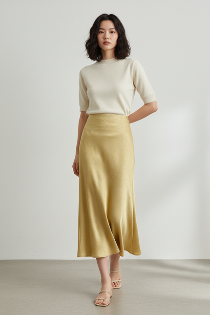 Jupe Longue Jaune Satinée Élégante