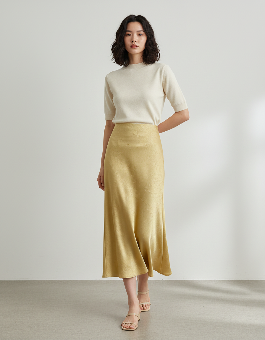 Jupe Longue Jaune Satinée Élégante