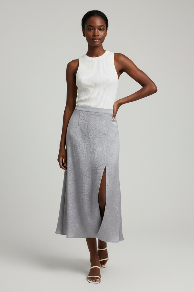Jupe Longue Satin Froissé Fendue Chic