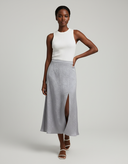 Jupe Longue Satin Froissé Fendue Chic