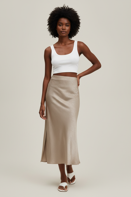 Jupe Longue Satinée Fendue Élégante
