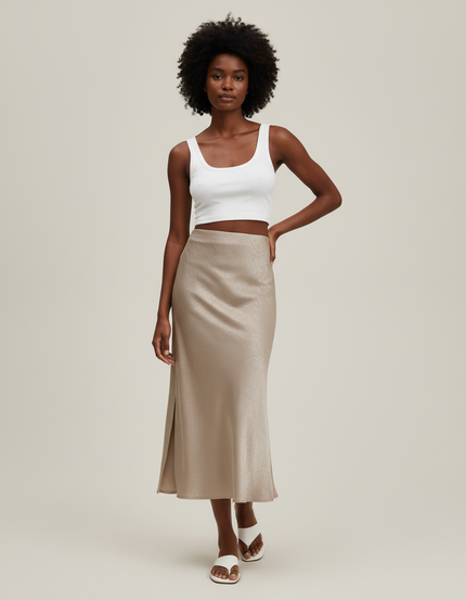 Jupe Longue Satinée Fendue Élégante